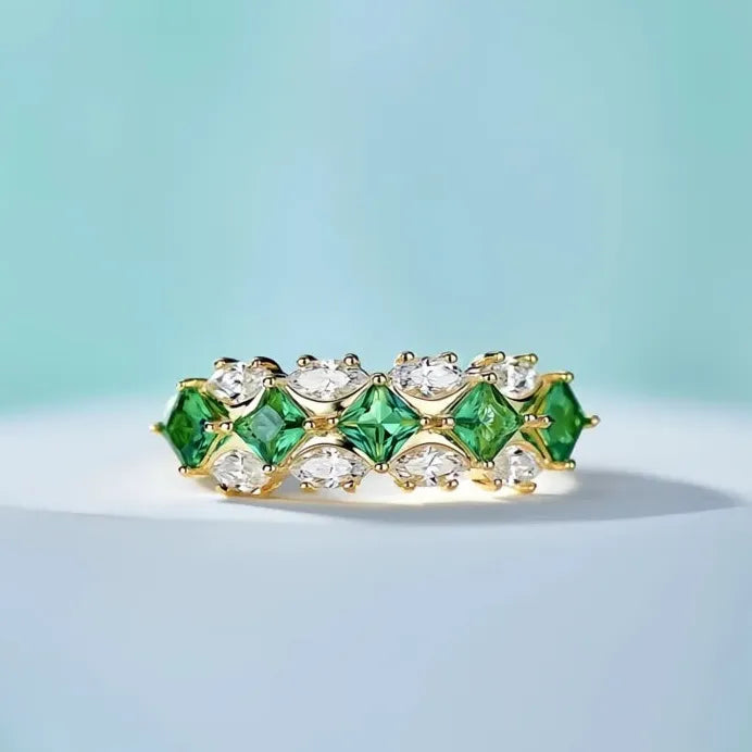 Luxury Gold Green Cubic Zirconia Geometric Wedding Ring for Women Jewelry