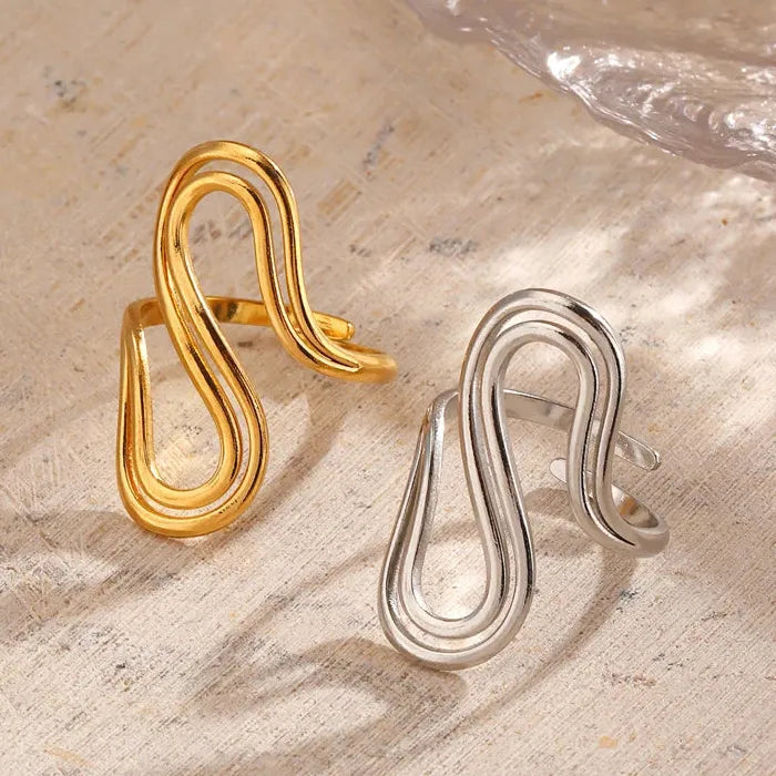 Adjustable Stainless Steel S Letter Ring Women Double-Layer Vintage Punk Jewelry