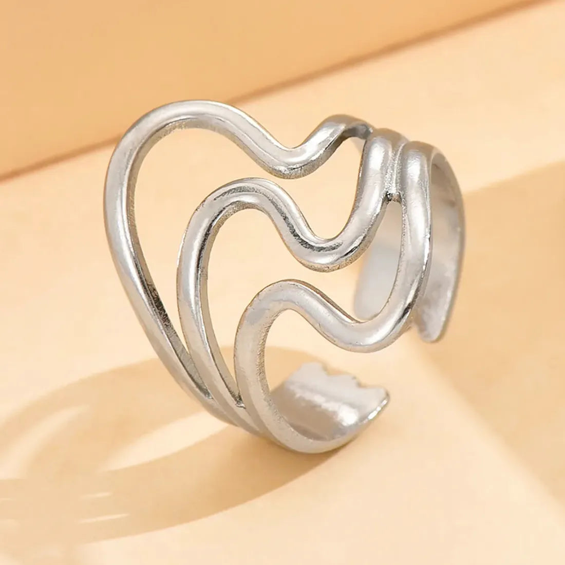 Stainless Steel Irregular Geometric Open Chain Ring for Women Punk Fashion Jewelry