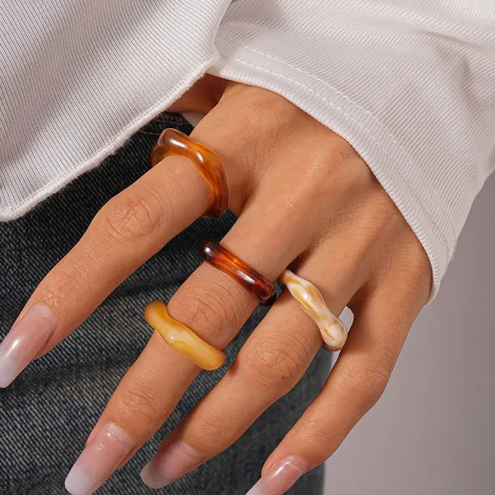5Pcs Women’s Colourful Geometric Plastic Rings Vintage Simple Gift Set 2025 Mood Tracker