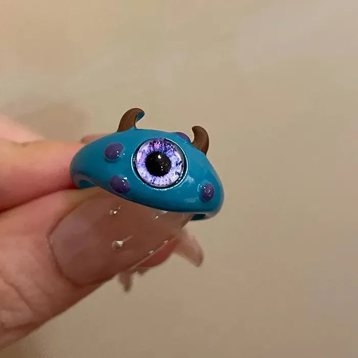 Black Cat Monster Ring Women Acrylic Big Eye Cartoon Couple Jewelry 2026 Trendy Accessory