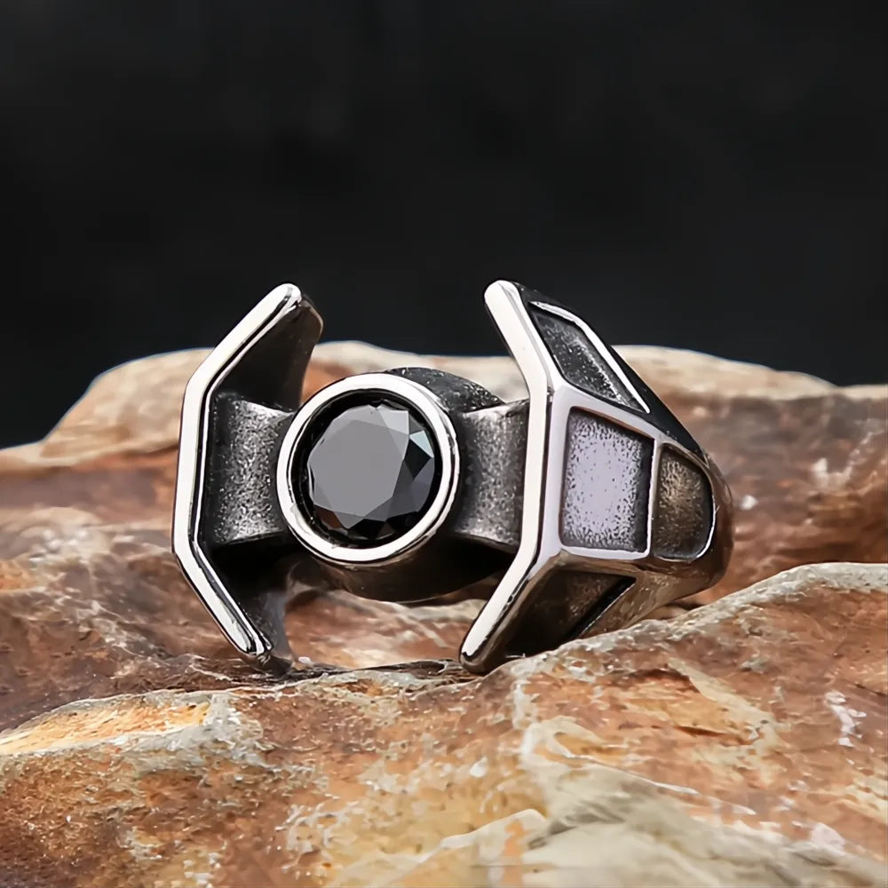 1️⃣ Black Stone Ring Stainless Steel Viking Punk Biker Ring for Men Women