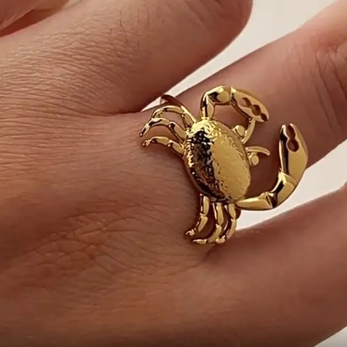 Gold Stainless Steel Crab Adjustable Ring Vintage Jewelry Gift for Women