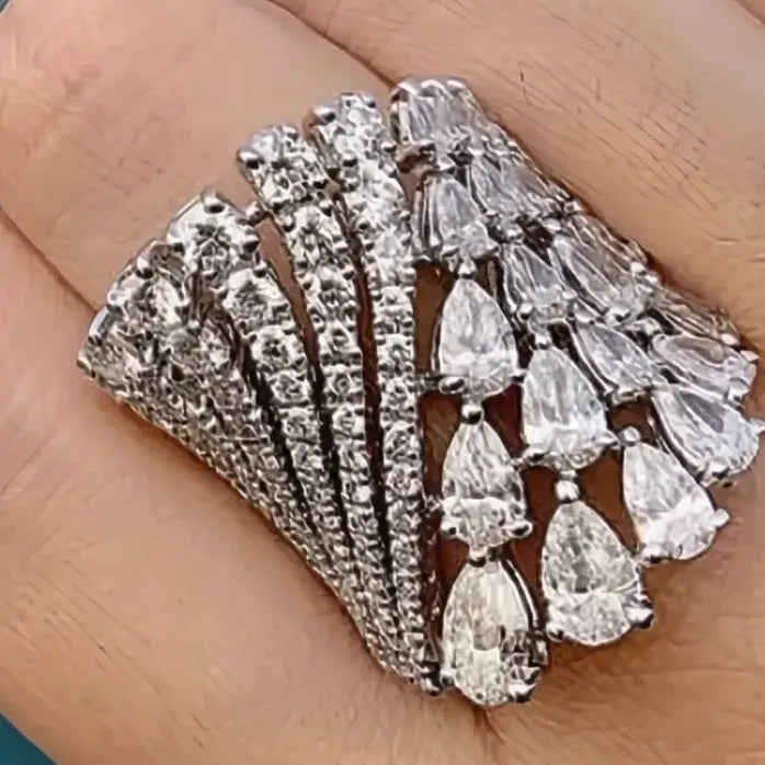 Luxury Geometric Women’s Brass Ring Sparkling Round Pear CZ Wedding Gift
