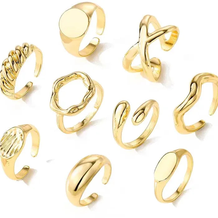 9Pcs Gold Geometric Adjustable Rings Set Fashion Jewelry for Men Women