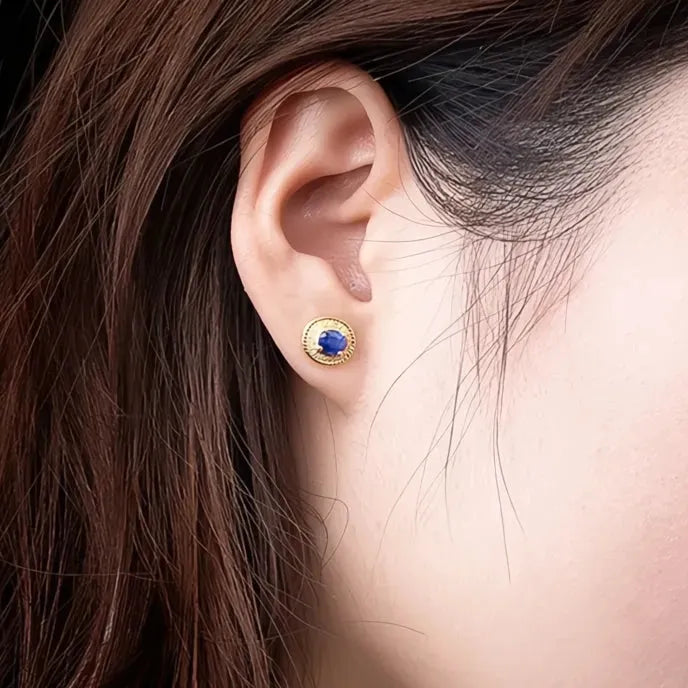 Gold Color Blue Cubic Zirconia Geometric Stud Earrings for Women Fashion Jewelry Gift
