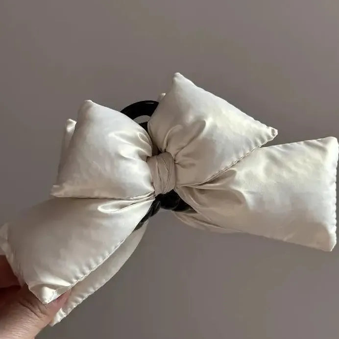 Large Black PU Leather Bow Claw Clip No-Slip Hair Accessory for Thick Hair