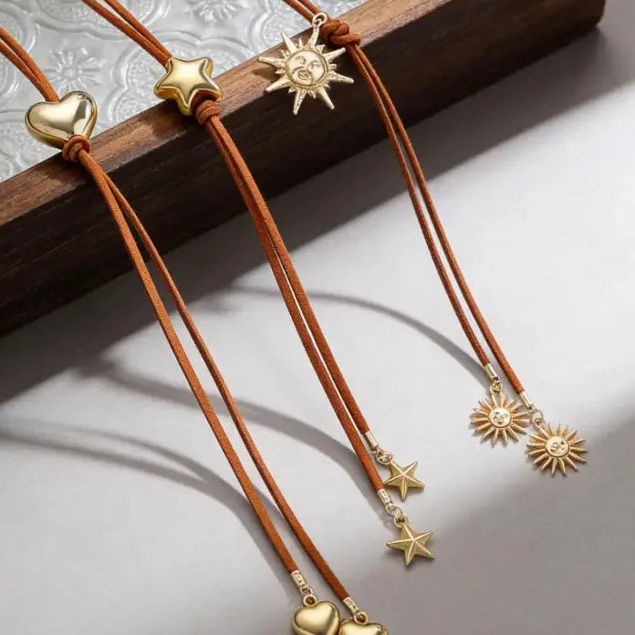 Gold Color Heart Star Sun Tassel Y-Shaped Long Pendant Necklace for Women
