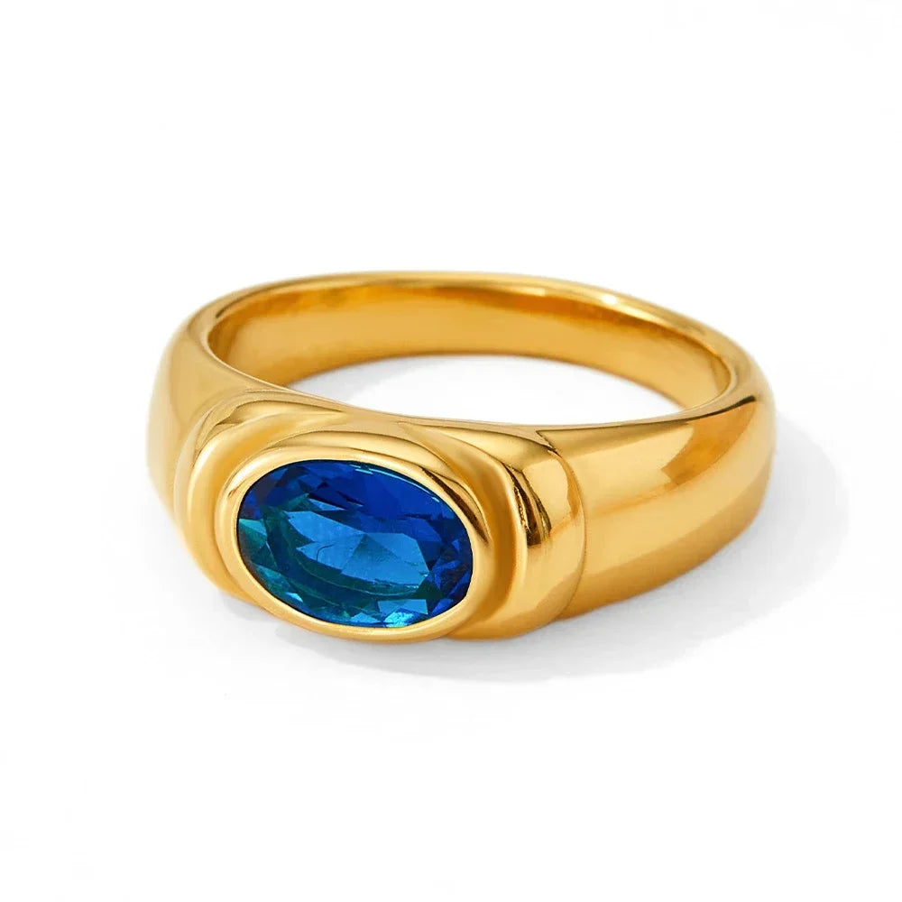 Retro Multicolor Zircon Oval Crystal Stainless Steel Gothic Chunky Knuckle Ring for Women