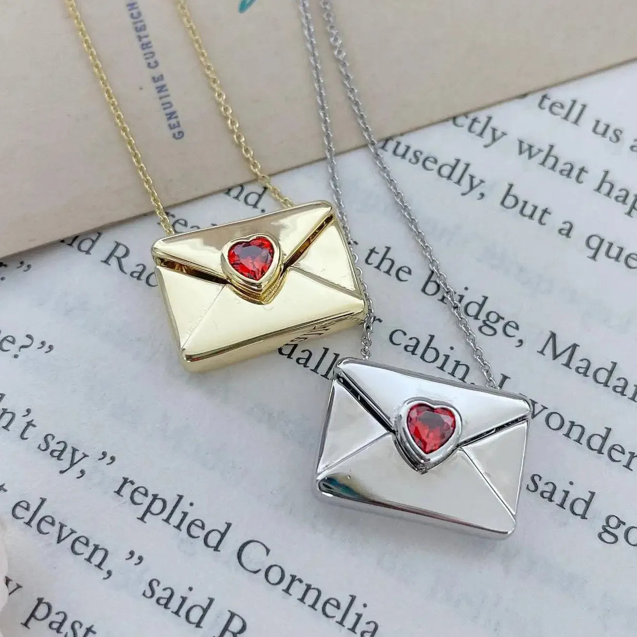 Vintage Heart Zircon I Love You Square Metal Pendant Openable Envelope Necklace Stainless Steel Choker Jewelry