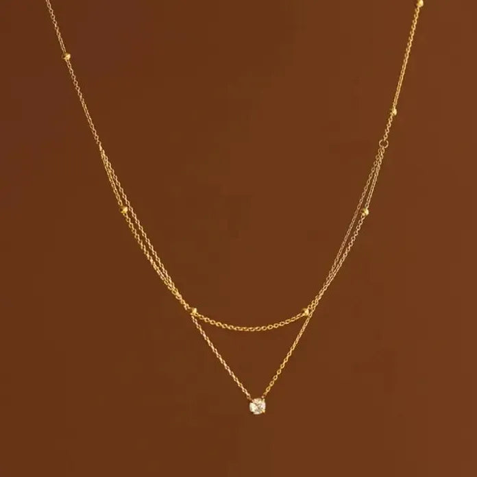 Stainless Steel Zircon Circle Pendant Necklace for Women Double Layer Durable Chain Waterproof