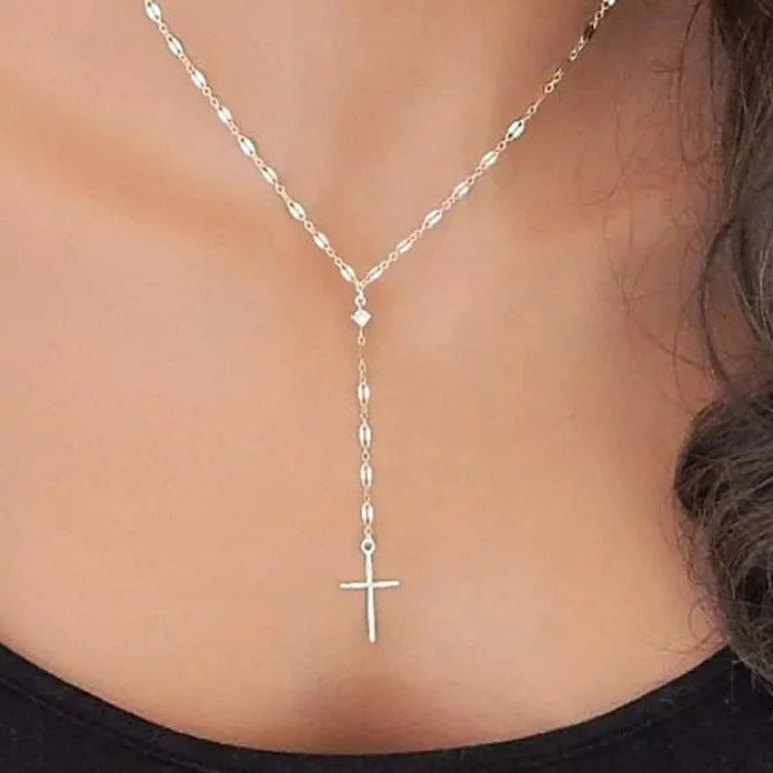Vintage Gold Cross Pendant Necklace for Women Girls Metal Charm Jewelry