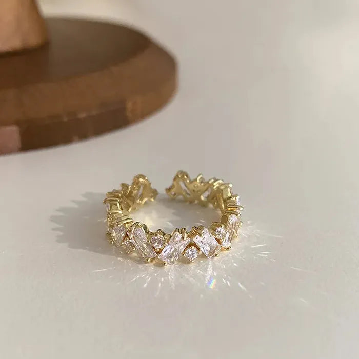 2026 Korea Fashion Copper Zircon Geometric Open Ring for Women Jewelry