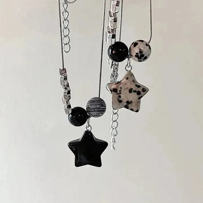 Y2K Star Pentagram Resin Beaded Pendant Necklace Unisex Vintage Jewelry