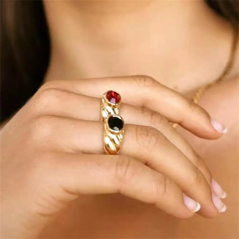 18K Gold Plated Stainless Steel Multicolored Oval Crystal Zircon Knuckle Ring