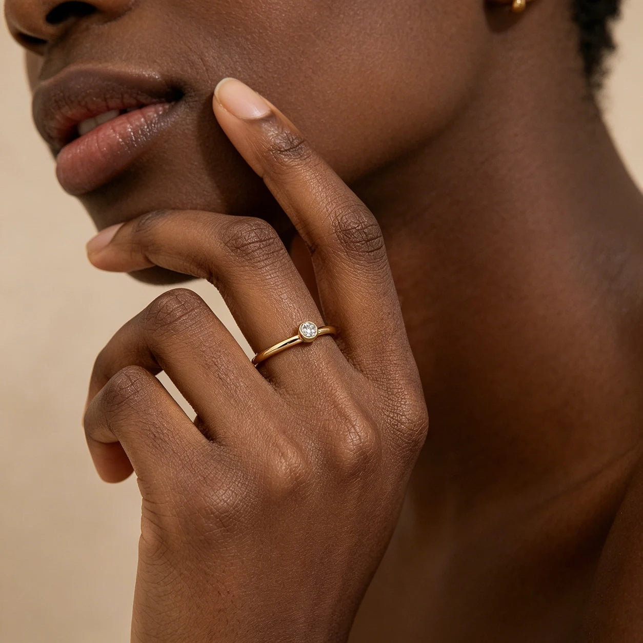 Minimalist Gold Plated Copper CZ Zircon Wedding Ring for Women French Design