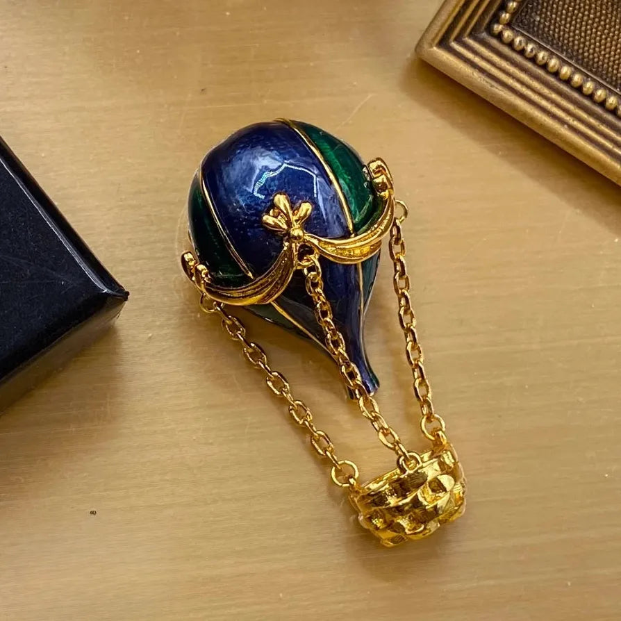 Vintage Luxury Red Blue Hot Air Balloon Brooch Pin for Women