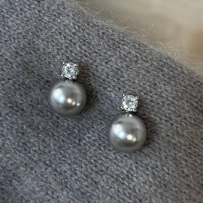 Moon Gray Pearl Stud Earrings Copper Moon Bowknot Jewelry Gift Women