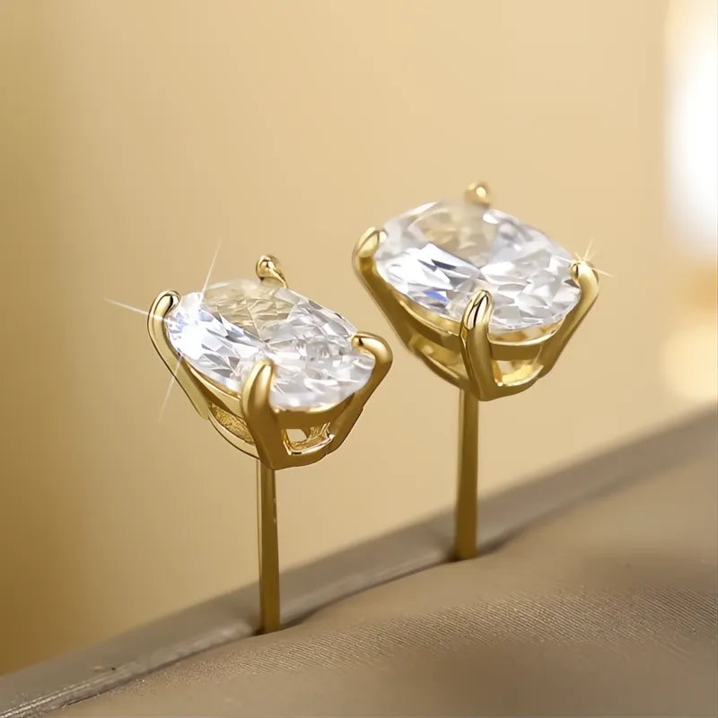 Versatile Women’s Gold Color Oval CZ Stud Earrings Cubic Zirconia Wedding Party Jewelry