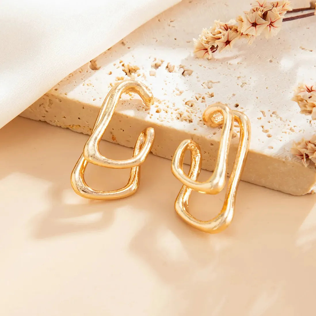 Gold Color Punk Double Layer Geometric Ear Cuff Clip-On Earrings for Women