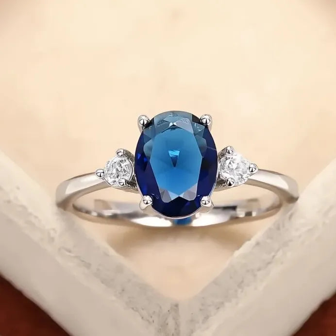 Noble Blue Cubic Zirconia Silver Wedding Ring for Women Anniversary Gift