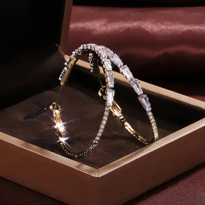 Big Circle Geometric Hoop Earrings for Women Copper Alloy Gold Silver CZ Jewelry