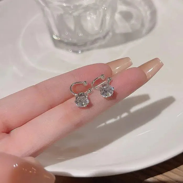 Shiny Rhinestone C-Shaped Ear Cuff Clip Earrings Non-Piercing Women Party Jewelry
