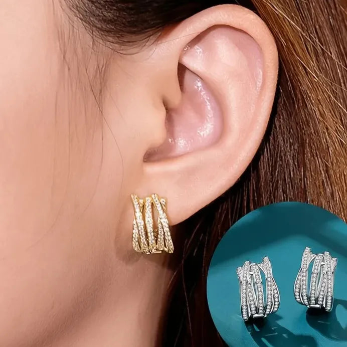 Geometric Multi-layer Hoop Earrings with Sparkling Cubic Zirconia for Women