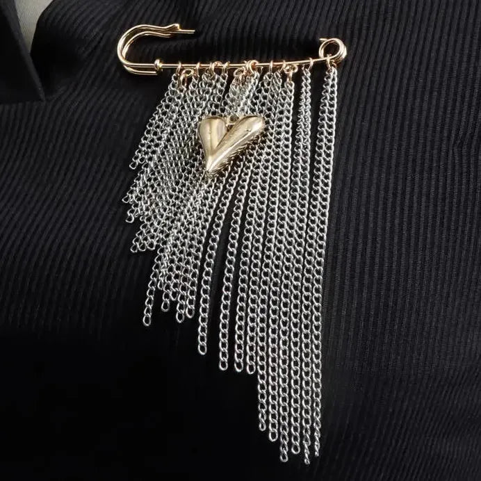 Heart Tassel Brooch Zinc Alloy Multi-Layer Chain Punk Jewelry for Women