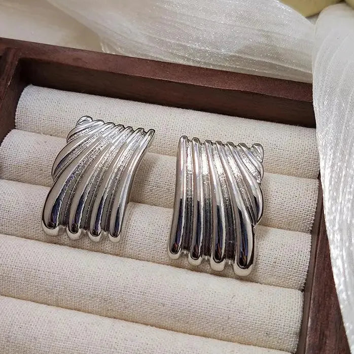 Vintage Punk Geometric Square Ribbed Earrings for Women Gold Fashion Jewelry