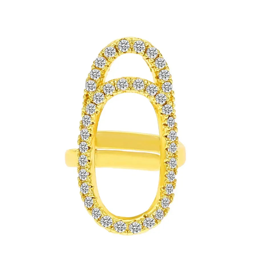 Adjustable Copper Inlaid Zircon Gold Plated Geometric Nail Ring for Women Party Jewelry