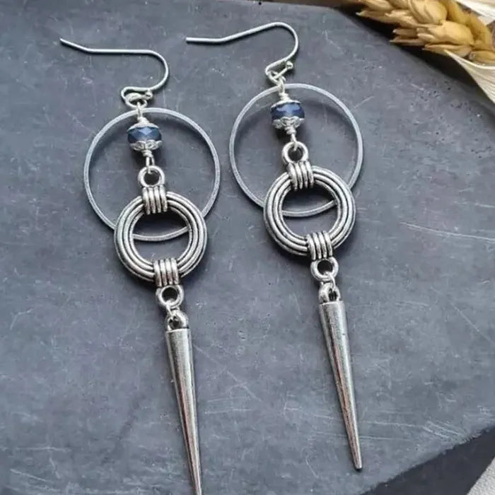 Inlaid Crystal Cone Pendant Drop Earrings Retro Punk Hip-Hop Women's Jewelry