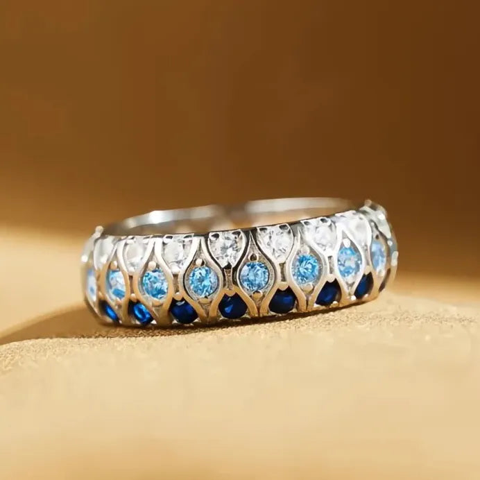 Bright Blue Zirconia Silver Color Women’s Wedding Fashion Ring Chic