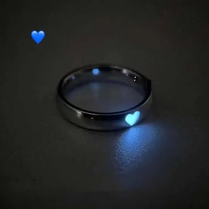 Adjustable Blue Heart Luminous Ring for Women Men Jewelry Gift Love Symbol