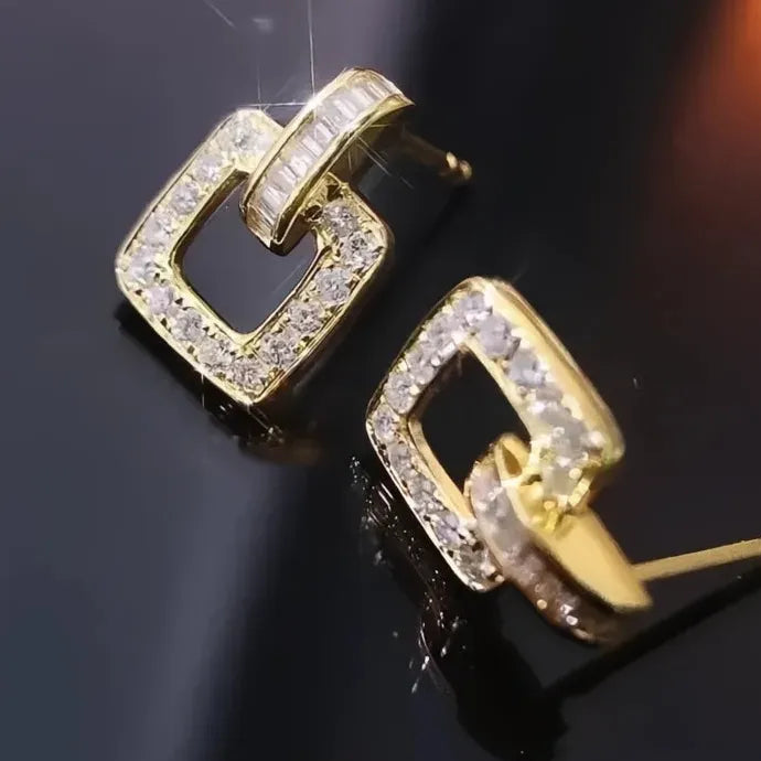 Silver Geometric CZ Stud Earrings Women Bling AAA Zirconia Jewelry Brass