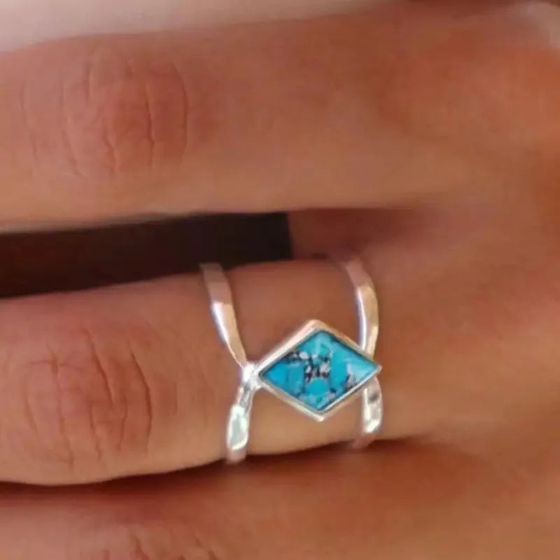 Personalized Copper Geometric Inlaid Resin Women's Ring Retro Ethnic Gift