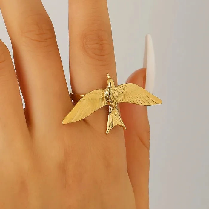 Stainless Steel Dove Jewelry Set for Women Vintage Bird Wing Earrings Ring