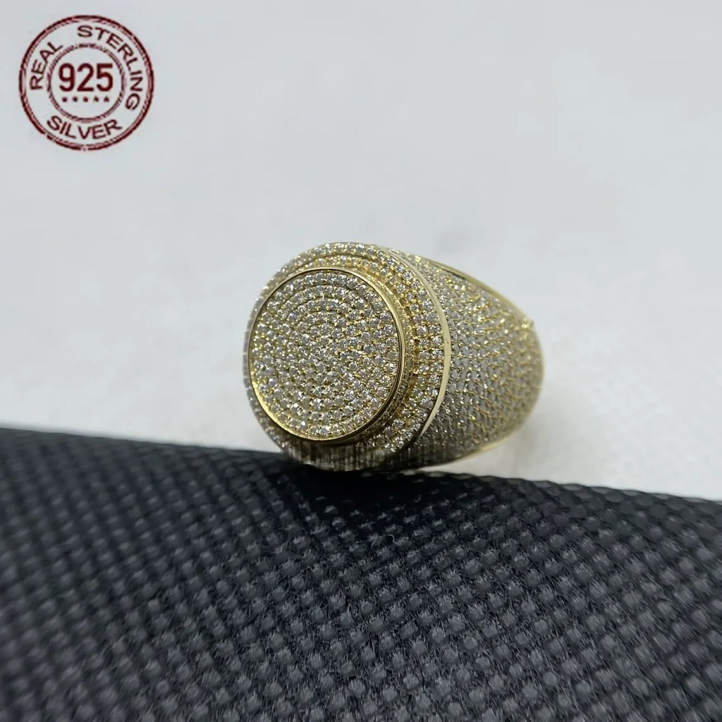 18K Gold Plated 925 Sterling Silver Iced Out CZ Men’s Hip Hop Dome Ring