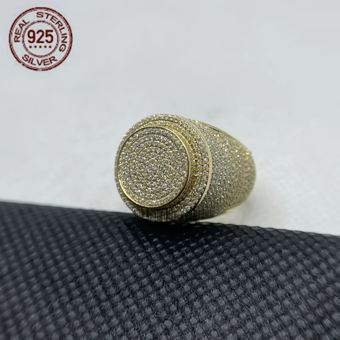 18K Gold Plated 925 Sterling Silver Iced Out CZ Men’s Hip Hop Dome Ring