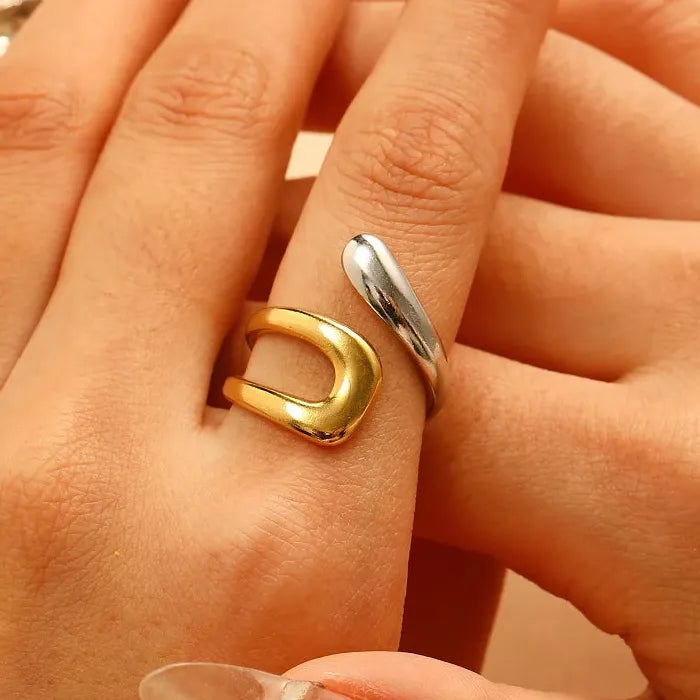Adjustable Gold Stainless Steel Moon Shaped Ring for Women Celestial Jewelry