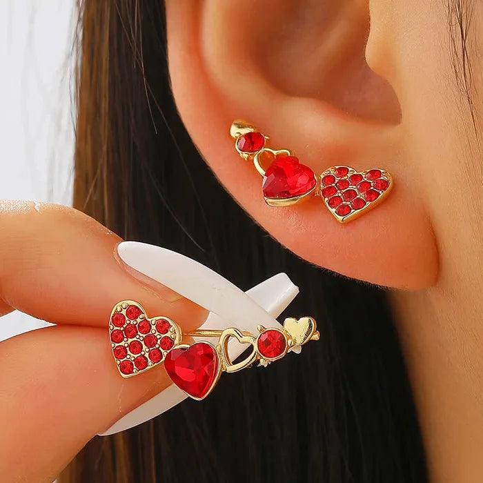 Vintage Heart Zircon Copper Stud Earrings for Women Elegant Casual Gift