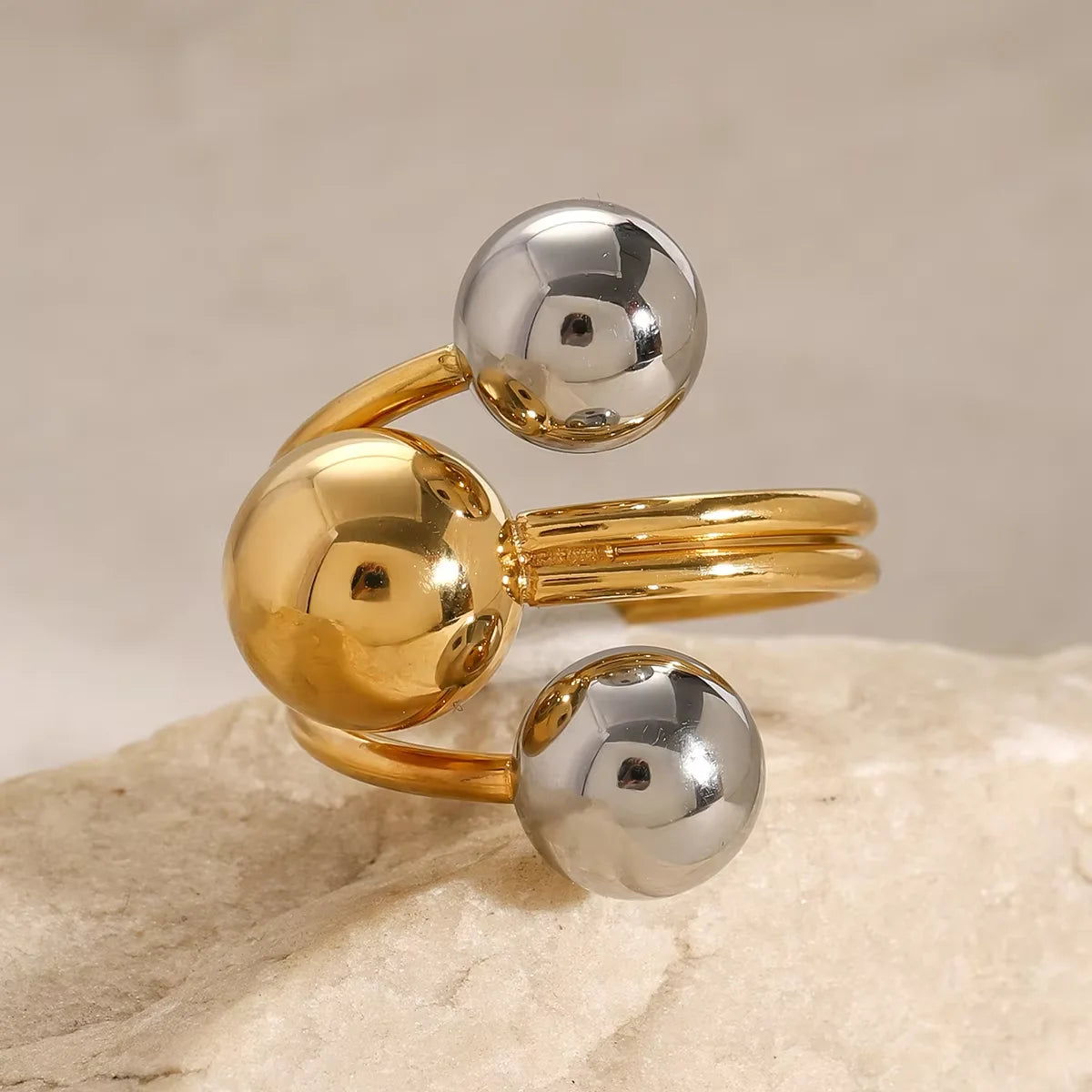 Punk 3Pcs Chunky Double Color Silver Rings for Women Waterproof Oversize Rock Jewelry