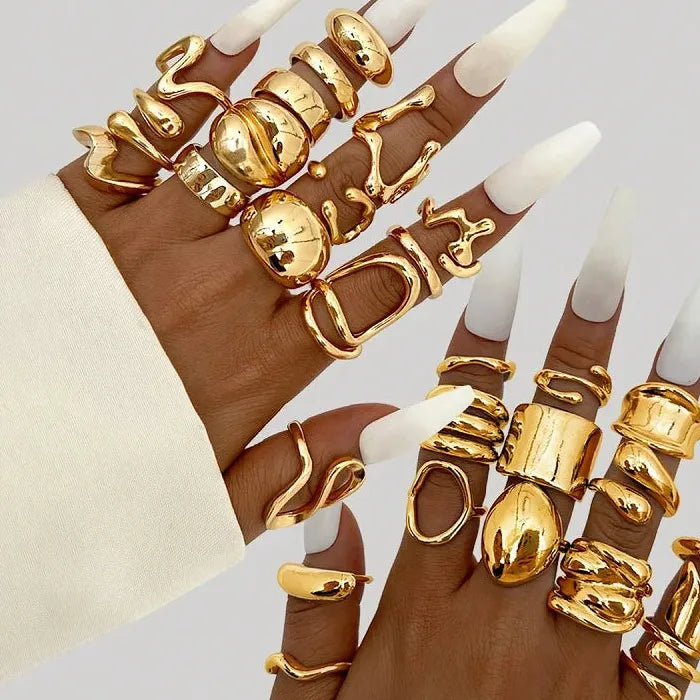 15Pcs Metal Lava Irregular Open Rings Set for Women Gothic Party Jewelry