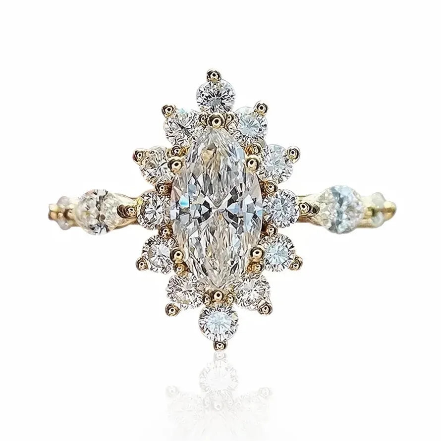 Sparkling Cubic Zirconia Geometric Brass Wedding Engagement Ring 2022