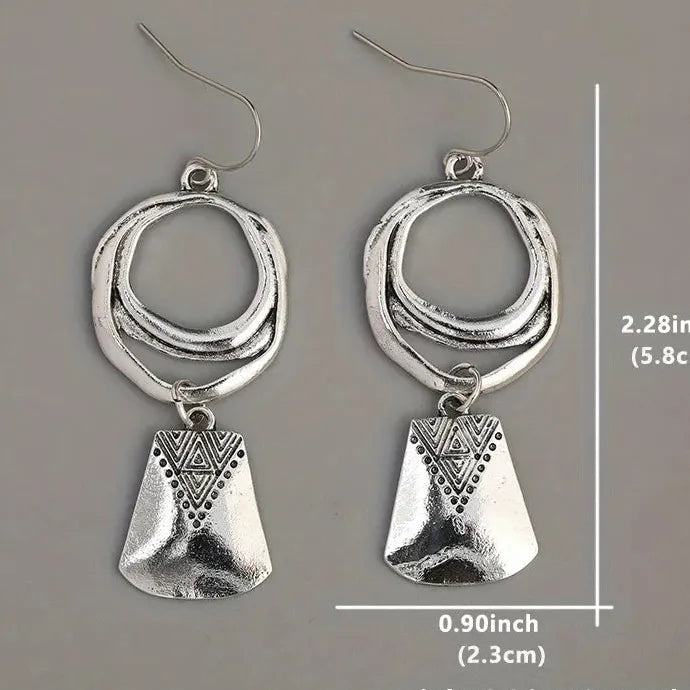 Bohemian Silver Plated Geometric Hollow Circle Dangle Earrings Zinc Alloy