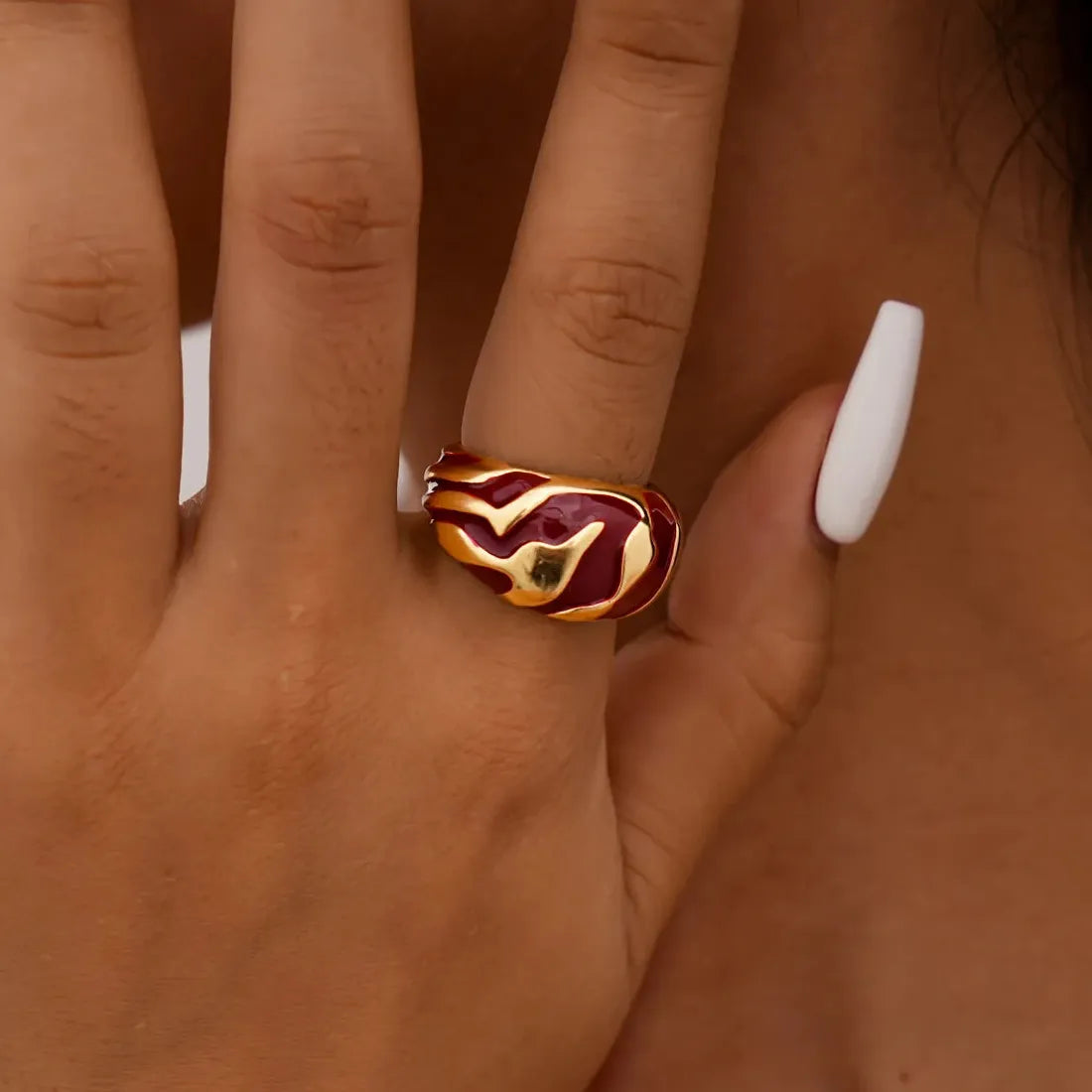 Vintage Gold Geometric Enamel Oil Drip Cocktail Ring for Women Men