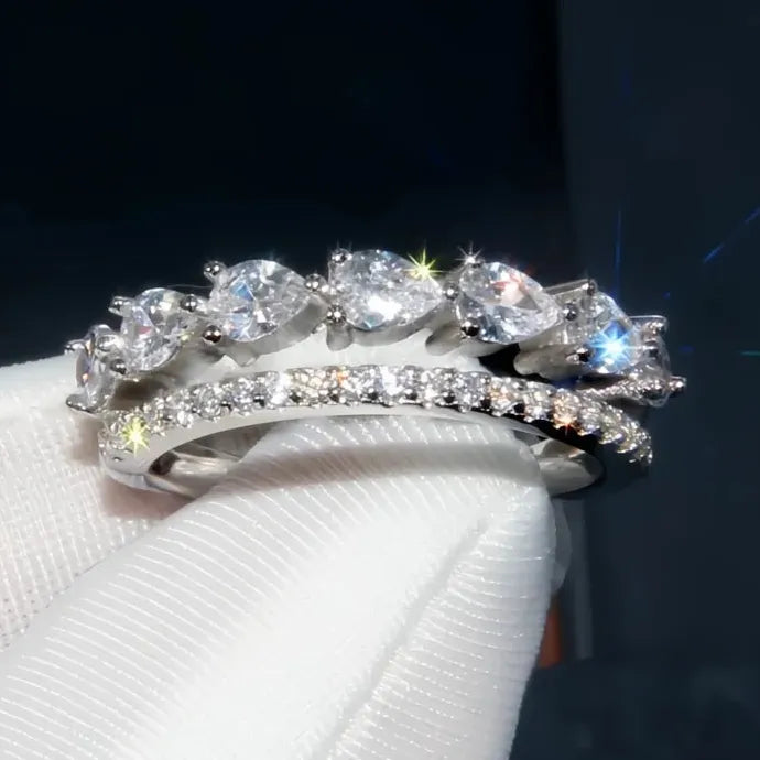 Luxury Water Drop CZ Brass Women’s Wedding Engagement Party Ring Geometric Design