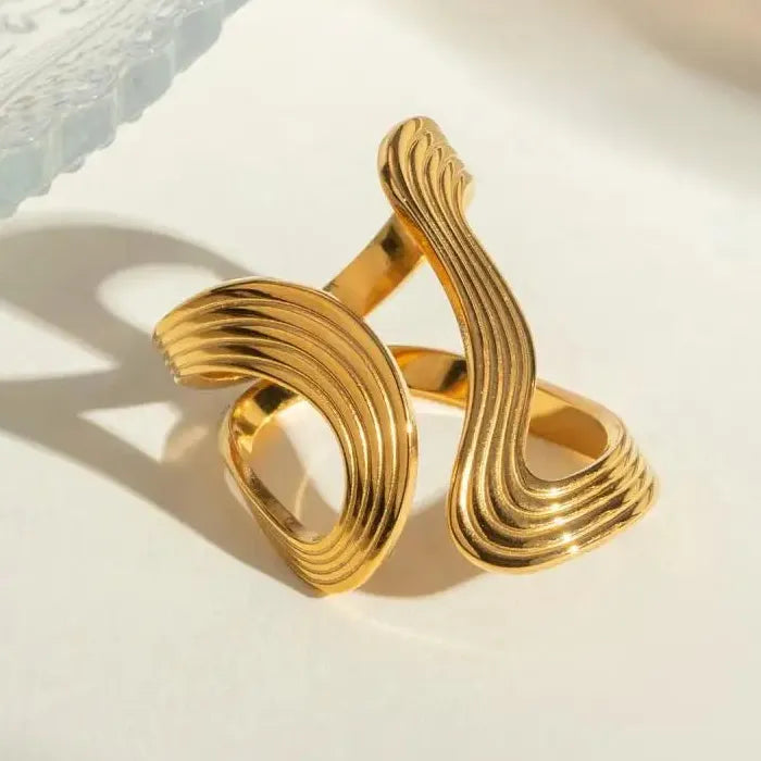Minimalist Stainless Steel Double Layer S-Shaped Waterproof Ring for Women Jewelry