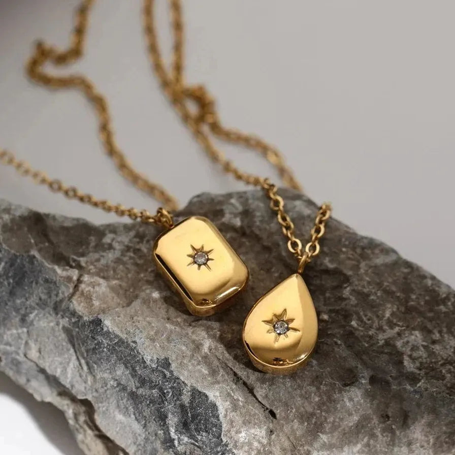 Minimalist Geometric Zircon Moon Pendant Necklace Women Stainless Steel Gold Chain