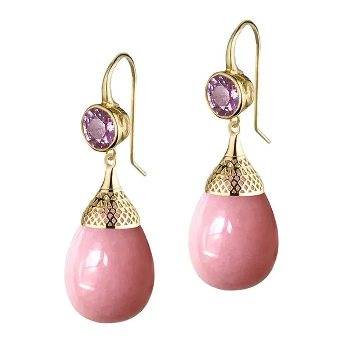 Elegant Round Multi-Color Synthetic Gemstone Pendant Earrings Zinc Alloy Jewelry